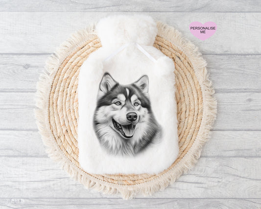 Alaskan Malamute Gift, Personalised Hot Water Bottle, Dog Xmas Gift, Xmas Gift For Dog Lover