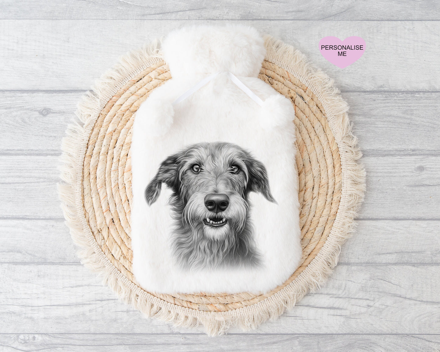 Deerhound Dog Gift, Personalised Hot Water Bottle, Dog Xmas Gift, Xmas Gift For Dog Lover