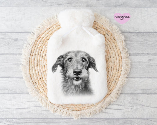 Deerhound Dog Gift, Personalised Hot Water Bottle, Dog Xmas Gift, Xmas Gift For Dog Lover