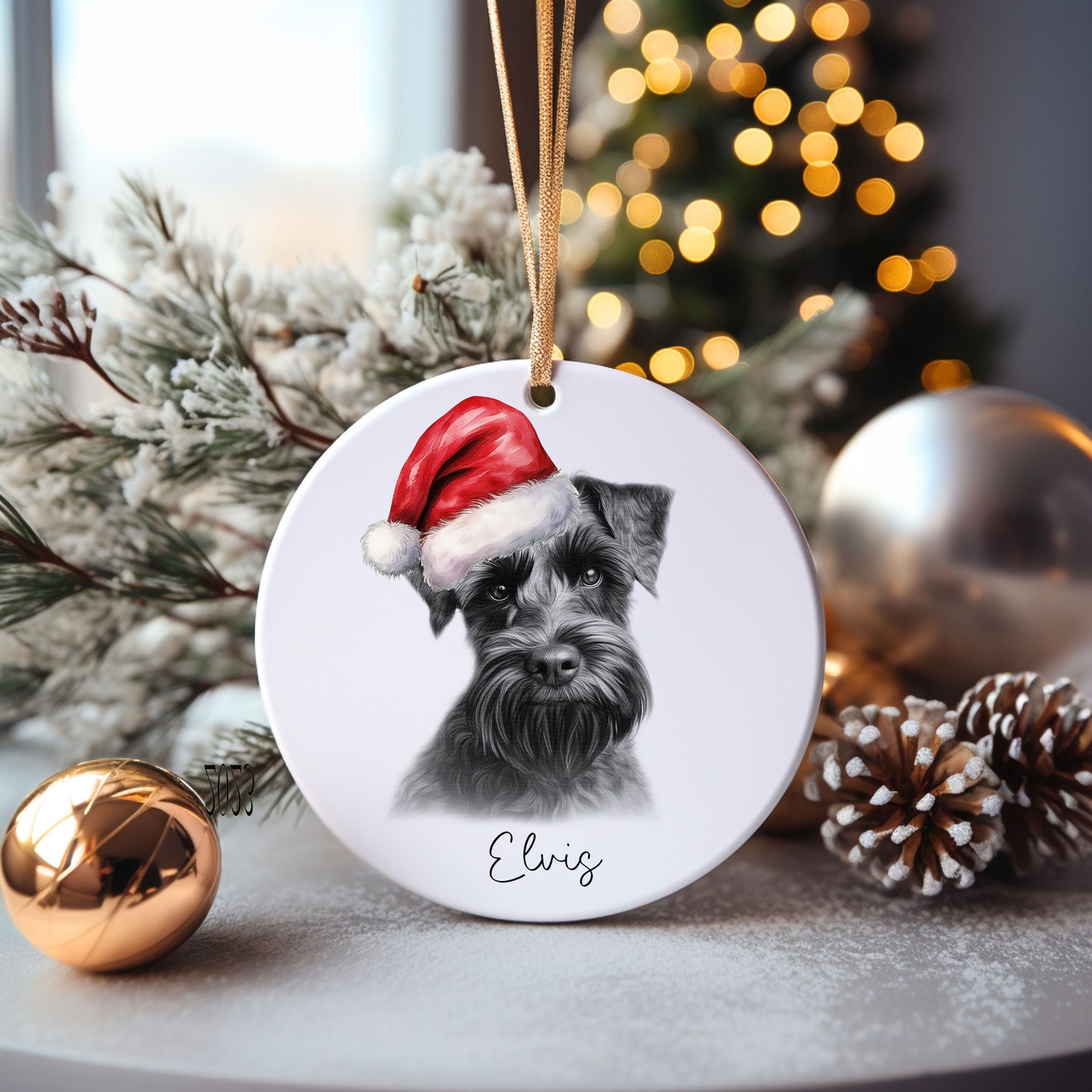 Miniature Schnauzer Dog Bauble, Personalised Pet Dog Christmas Tree Decoration, Gift For Dog Family, Dog Lover, Santa Dog Bauble