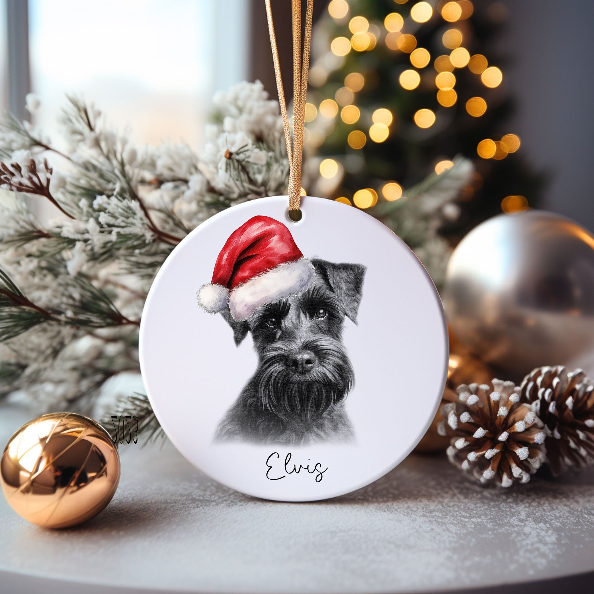 Miniature Schnauzer Dog Bauble, Personalised Pet Dog Christmas Tree Decoration, Gift For Dog Family, Dog Lover, Santa Dog Bauble