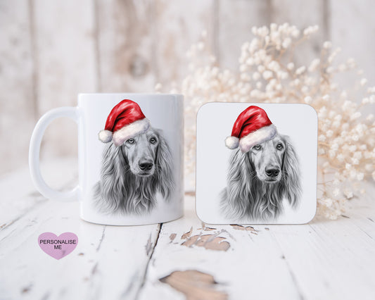 Afghan Hound Santa Mug, Personalised Dog Mug, Christmas Hot Chocolate Mug, Xmas Gift For Her, Xmas Gift For Man, Stocking Filler