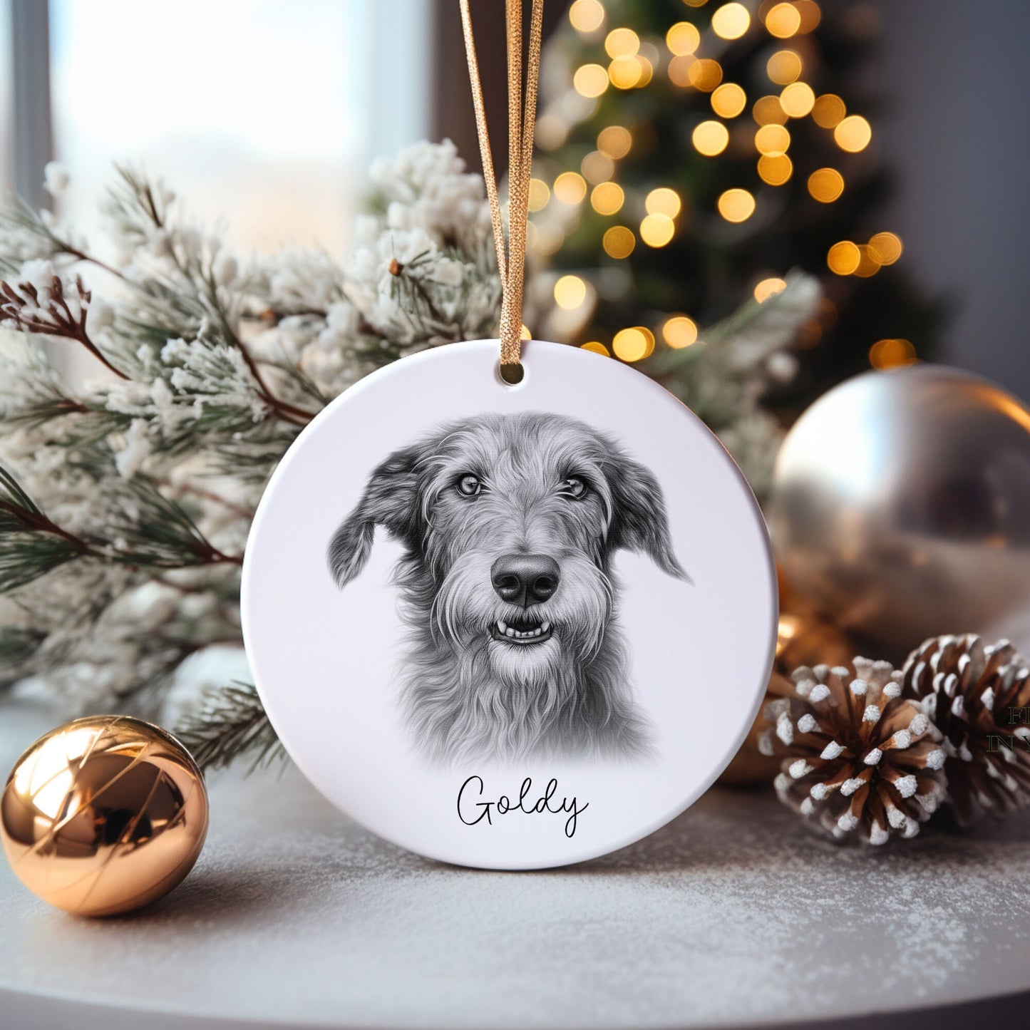 Deerhound Bauble, Personalised Pet Dog Christmas Tree Decoration, Gift For Dog Family, Dog Lover, Santa Dog Bauble
