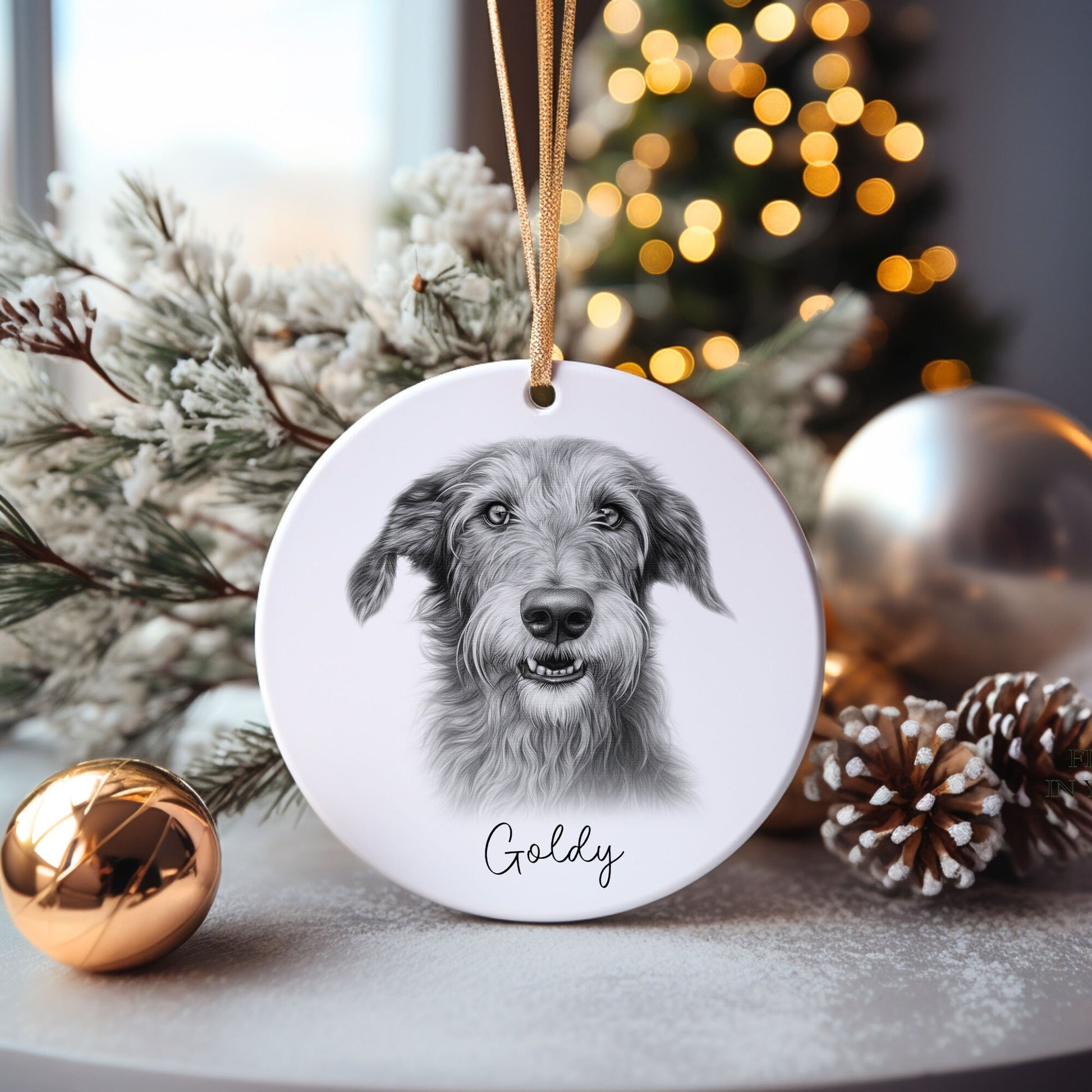 Deerhound Bauble, Personalised Pet Dog Christmas Tree Decoration, Gift For Dog Family, Dog Lover, Santa Dog Bauble