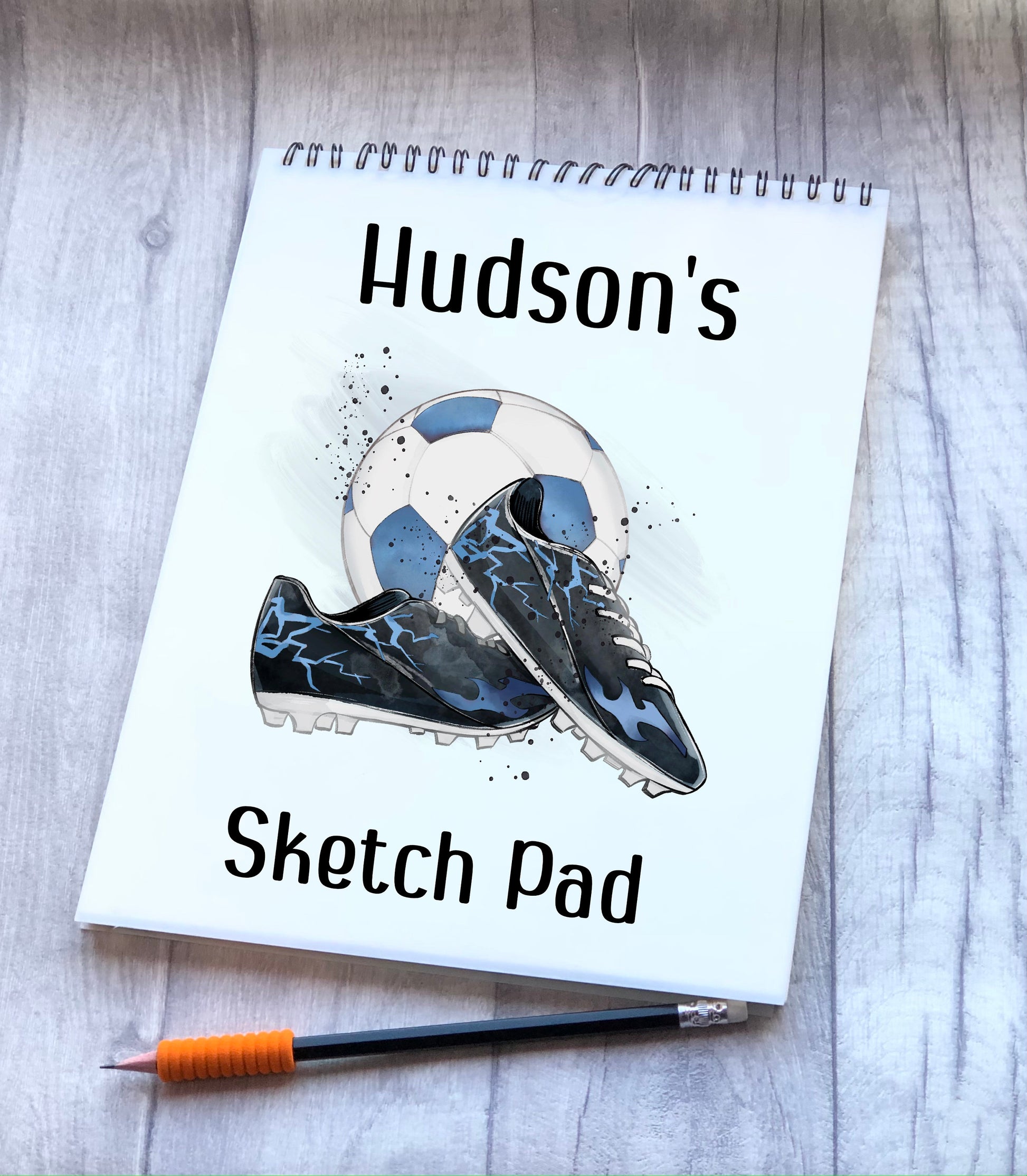 Football Design Sketch Pad, Personalised Football Sketch Pad, Granddaughter Gift, Stocking Filler, Kids Drawing Book, Grandson Gift