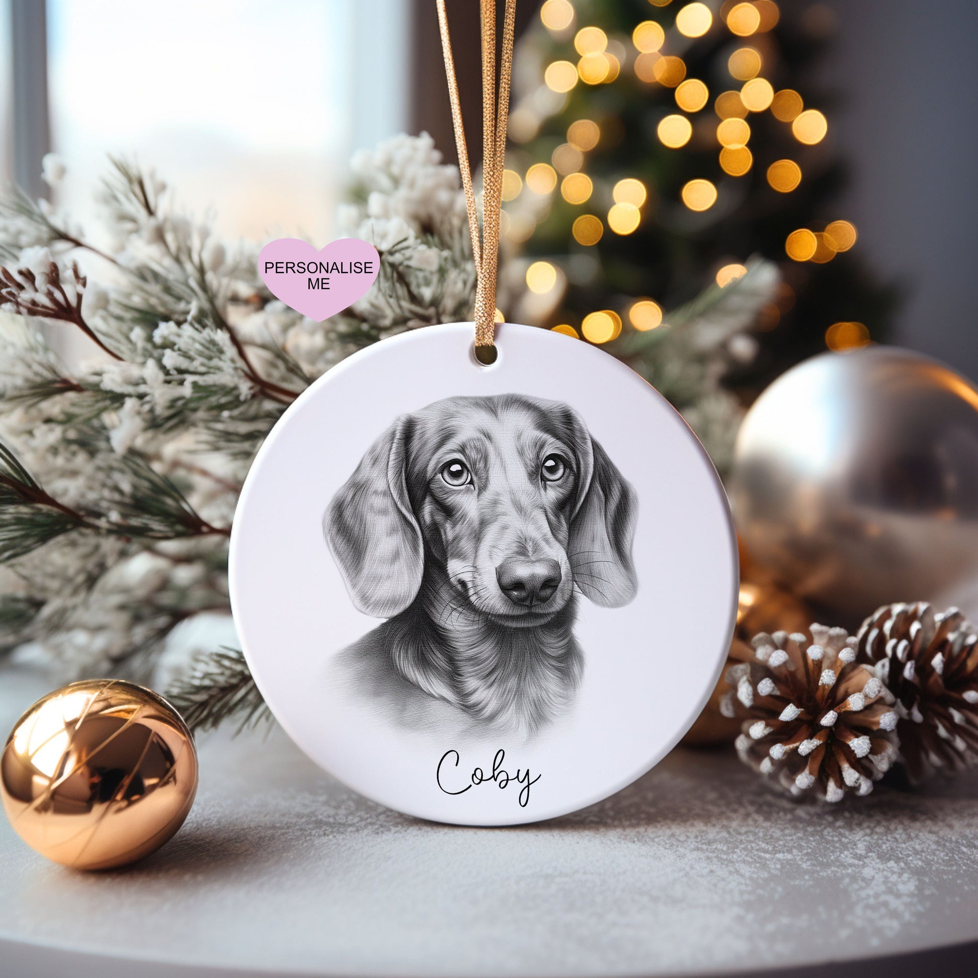 Dachshund Christmas Bauble, Personalised Pet Dog Christmas Tree Decoration, Gift For Dog Family, Dog Lover, Santa Dog Bauble