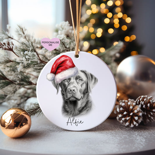 Santa Black Labrador Christmas Bauble, Personalised Pet Dog Christmas Tree Decoration, Gift For Dog Family, Dog Lover, Santa Dog Bauble
