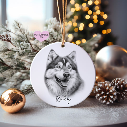 Alaskan Malamute Christmas Bauble, Personalised Pet Dog Christmas Tree Decoration, Gift For Dog Family, Dog Lover, Santa Dog Bauble