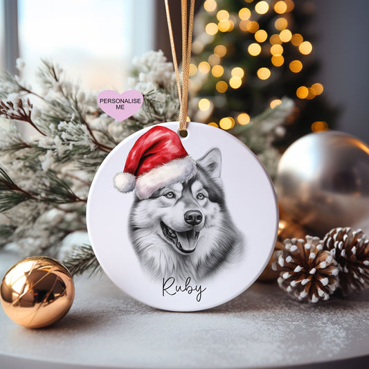 Alaskan Malamute Christmas Bauble, Personalised Pet Dog Christmas Tree Decoration, Gift For Dog Family, Dog Lover, Santa Dog Bauble