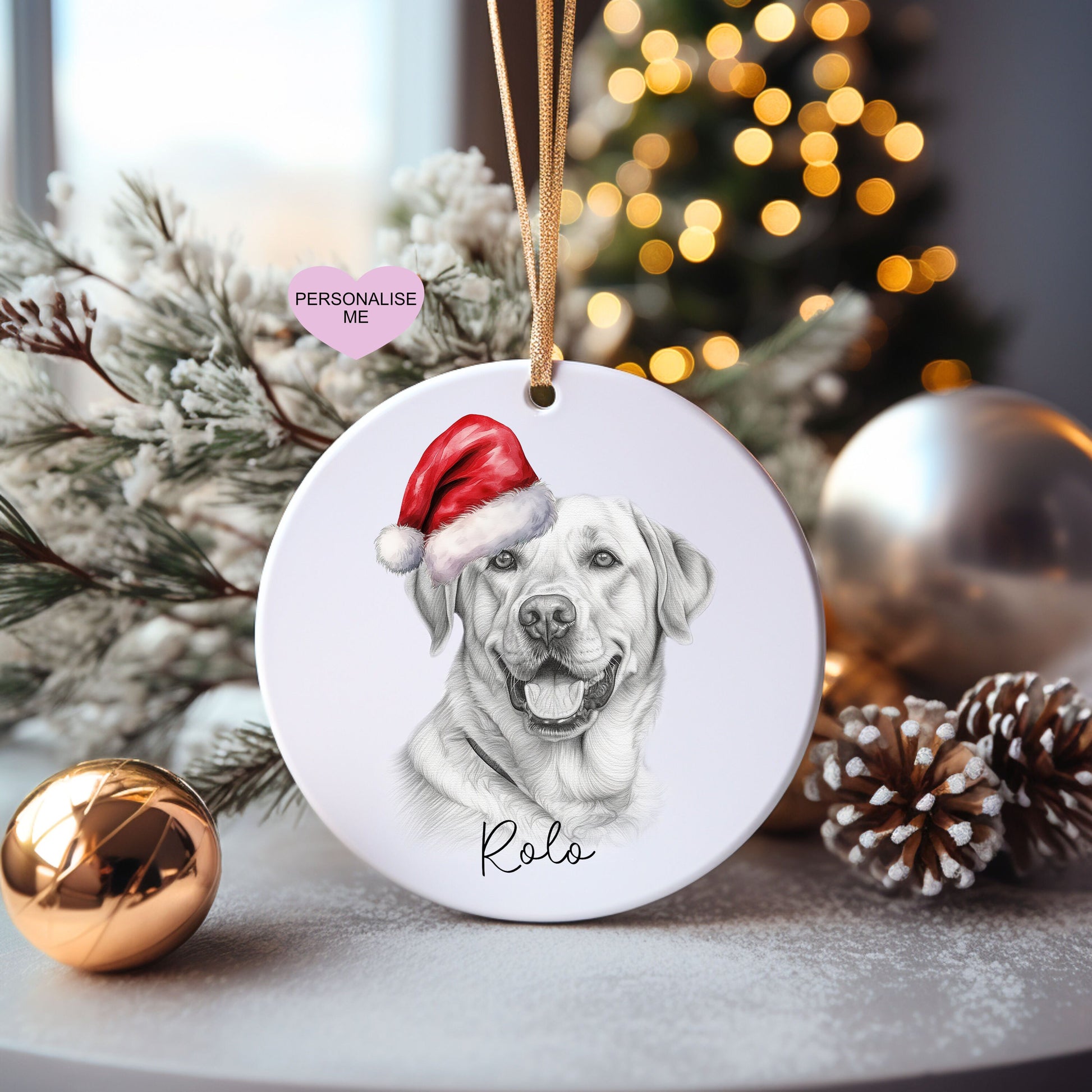Golden Labrador Christmas Bauble, Personalised Pet Dog Christmas Tree Decoration, Gift For Dog Family, Dog Lover, Santa Dog Bauble