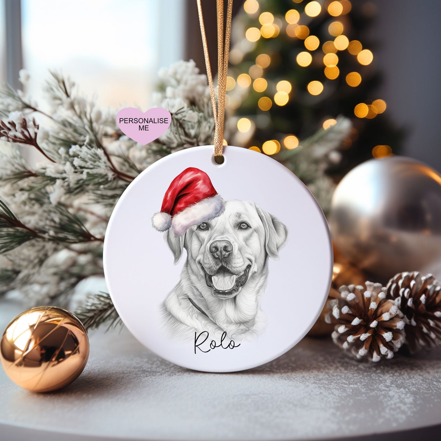 Golden Labrador Christmas Bauble, Personalised Pet Dog Christmas Tree Decoration, Gift For Dog Family, Dog Lover, Santa Dog Bauble