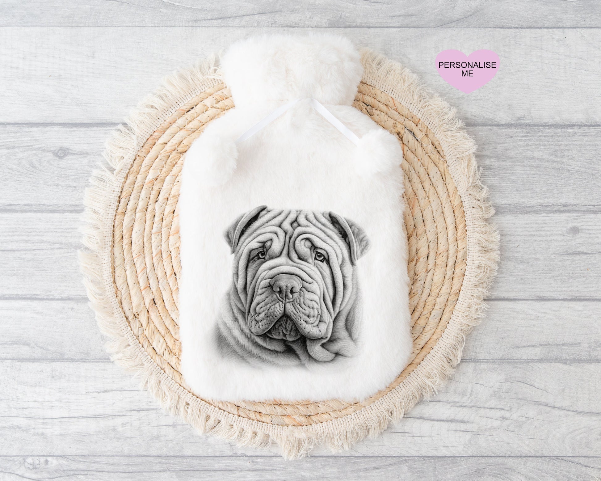 Shar Pei Gift, Personalised Hot Water Bottle, Dog Xmas Gift, Xmas Gift For Dog Lover