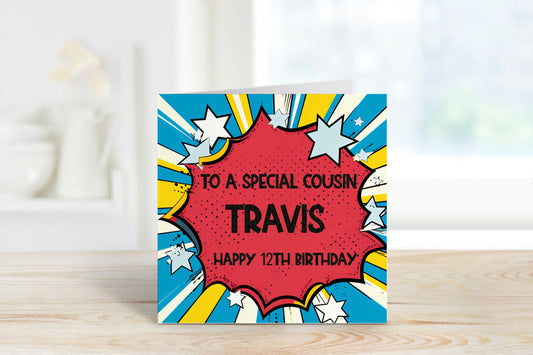 Cousin 12th Birthday Card, Birthday Card For Cousin, Any Age Card, 1st, 2nd, 3rd, 4th, 5th, 6th, Personalised Birthday Card