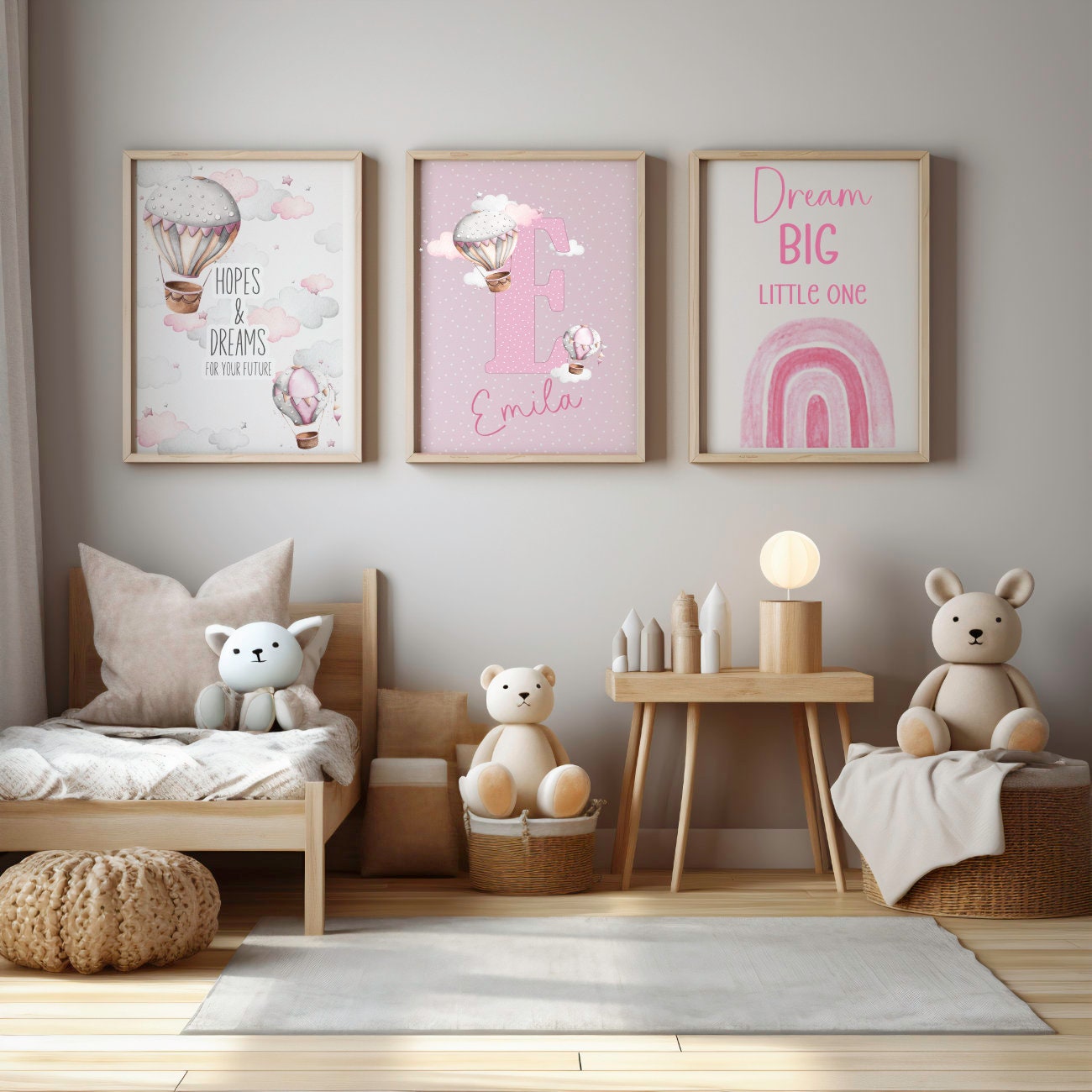 Set Of 3 Prints, Kids Wall Prints, Rainbow Print, Balloon Print, Dream Big Little One, Children's Wall Art, UNFRAMED PRINTS