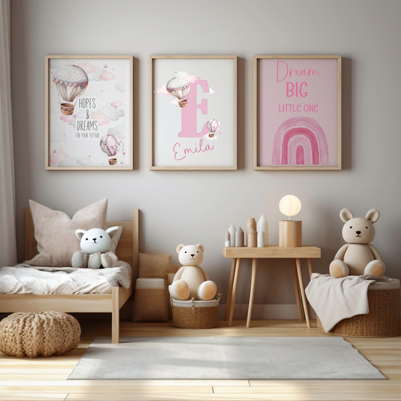 Set Of 3 Prints, Kids Wall Prints, Rainbow Print, Balloon Print, Dream Big Little One, Children's Wall Art, UNFRAMED PRINTS