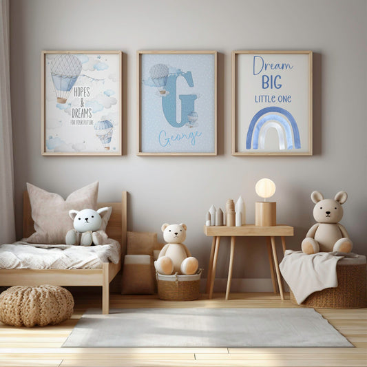 Set Of 3 Prints, Kids Wall Prints, Rainbow Print, Balloon Print, Dream Big Little One, Children's Wall Art, UNFRAMED PRINTS