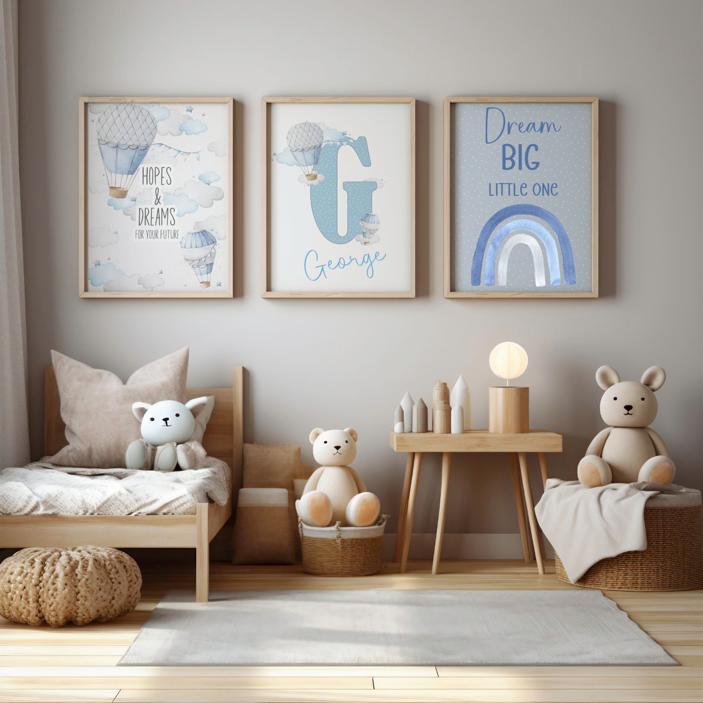 Set Of 3 Prints, Kids Wall Prints, Rainbow Print, Balloon Print, Dream Big Little One, Children's Wall Art, UNFRAMED PRINTS