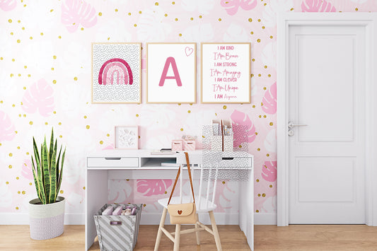Affirmation Wall Prints, Set Of 3 Prints, Kids Wall Prints, Rainbow Print, Children's Wall Art, UNFRAMED PRINT, Strong, Unique, I Am Print