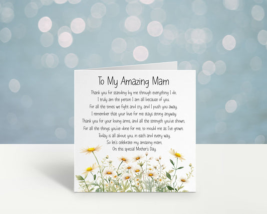 Mothers Day Card, Mothers Day Card For Mam, Mam Mother's Day Poem, Daisy Card
