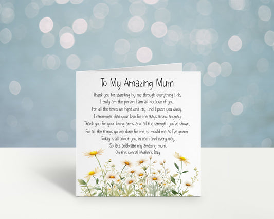Mothers Day Card, Mothers Day Card For Mum, Mum Mother's Day Poem, Daisy Card