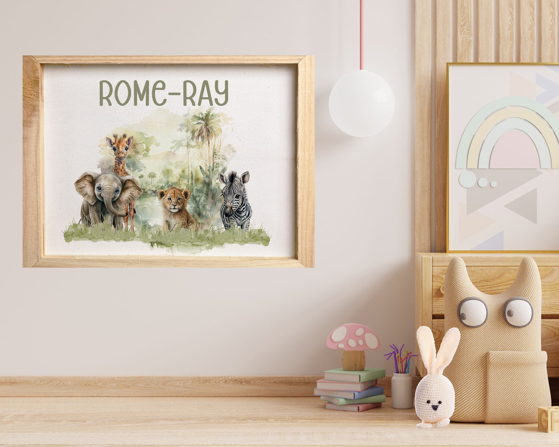 Safari Wall Print, Unframed Personalised Wall Print For Kids, Safari Bedroom Decor For Children, Children's Wall Art, UNFRAMED PRINT,