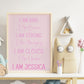 Affirmation Print, Unframed Personalised Wall Print For Kids, Pink Or Blue Bedroom Decor For Children, I Am Affirmation Print, UNFRAMED
