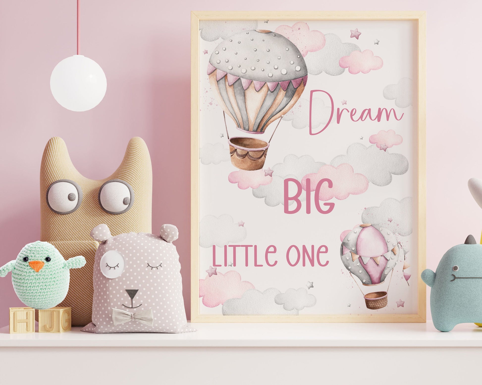 Dream Big Little One, Unframed Wall Print For Kids, Pink Or Blue Bedroom Decor For Children, Affirmation Print, UNFRAMED