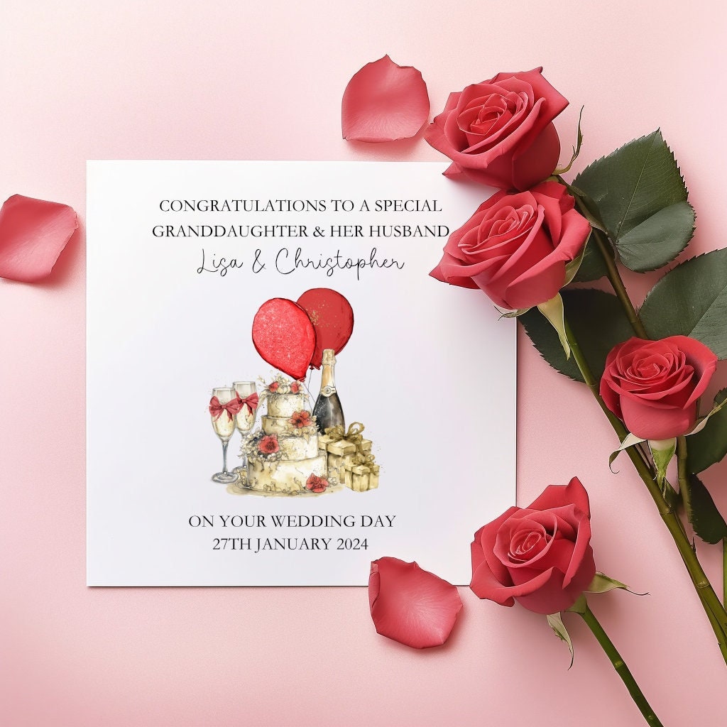 Personalised Wedding Card, Wedding Day Card For Granddaughter & Her Husband Wedding Card For Bride And Groom