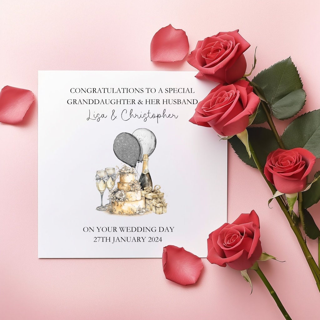 Personalised Wedding Card, Wedding Day Card For Granddaughter & Husband, Wedding Card For Bride And Groom