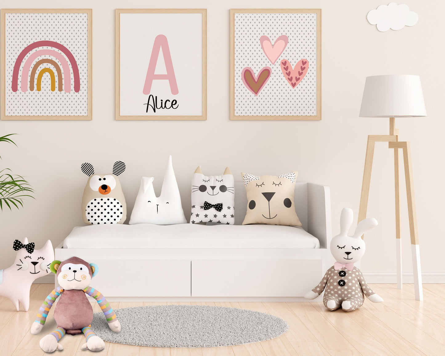 Set Of 3 Prints, Kids Wall Prints, Rainbow Print, Boho Rainbow Print, Children's Bedroom, UNFRAMED PRINTS, Heart & Name Girls Room Prints