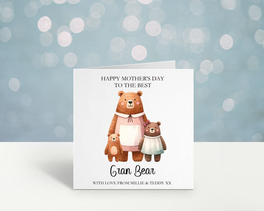 Gran Bear Mothers Day Card, Mothers Day Card For Nannie Bear, Step mum Gifts, Mothers Day For Nan, Grandma, Mothers Day Card For Mamgu
