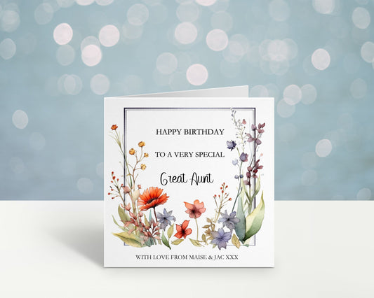 Birthday Card For Great Aunt,Personalised Birthday Day Card For Nanna, Mum, Mam, Mom, Mummy, Mammy, Gran, Grandma, Godmother