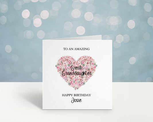 Birthday Card For Great Granddaughter, Personalised Birthday Day Card For Nanna, Mum, Mam, Mom, Mummy, Mammy, Gran, Grandma, Godmother