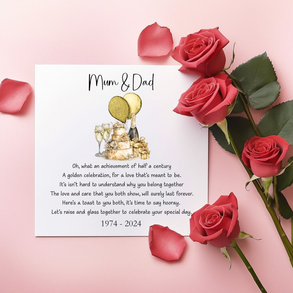 Golden Wedding Anniversary Card, 50th Wedding Anniversary, 50th Wedding Anniversary Card For Mum & Dad