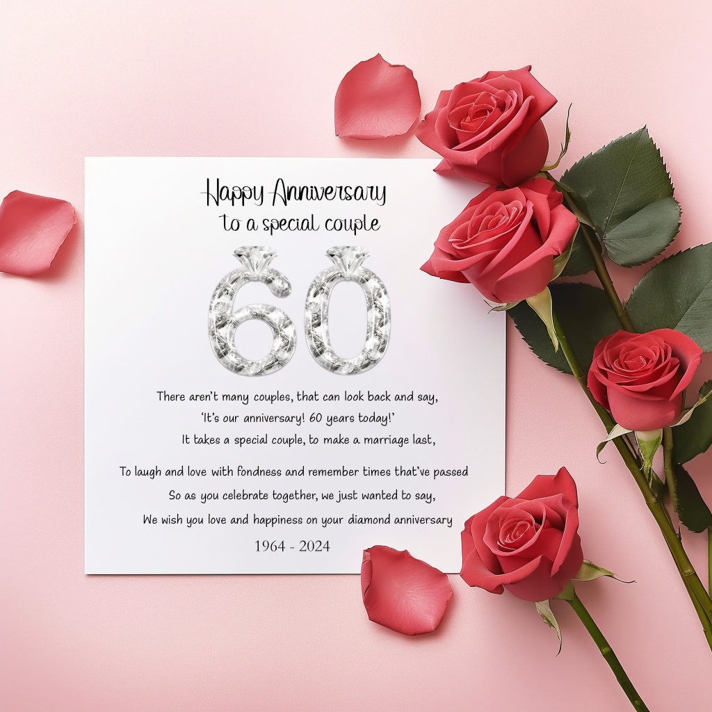 Diamond Wedding Anniversary Card, 60th Wedding Anniversary, 60th Wedding Anniversary Card For Special Couple, Diamond Anniversary Mum & Dad