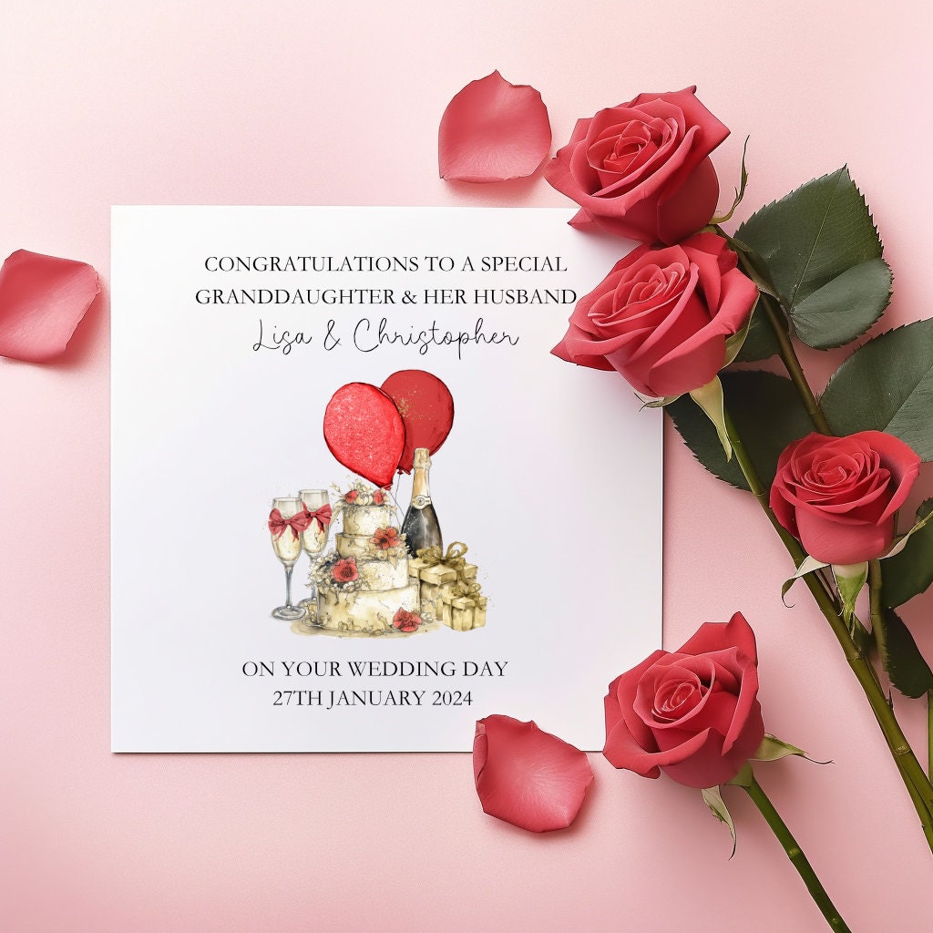 Personalised Wedding Card, Wedding Day Card For Granddaughter & Her Husband, Wedding Card For Bride And Groom