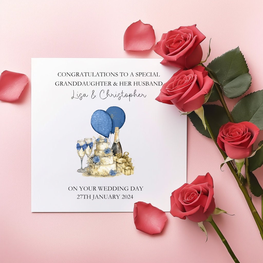 Personalised Wedding Card, Wedding Day Card For Granddaughter & Husband, Wedding Card For Bride And Groom