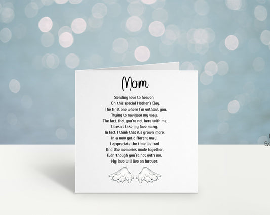 First Mother's Day Without You Card, Memorial Mothers Day Card, Mothers Day In Heaven Card, Angel Wings