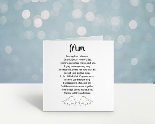 First Mother's Day Without You Card, Memorial Mothers Day Card, Mothers Day In Heaven Card, Angel Wings