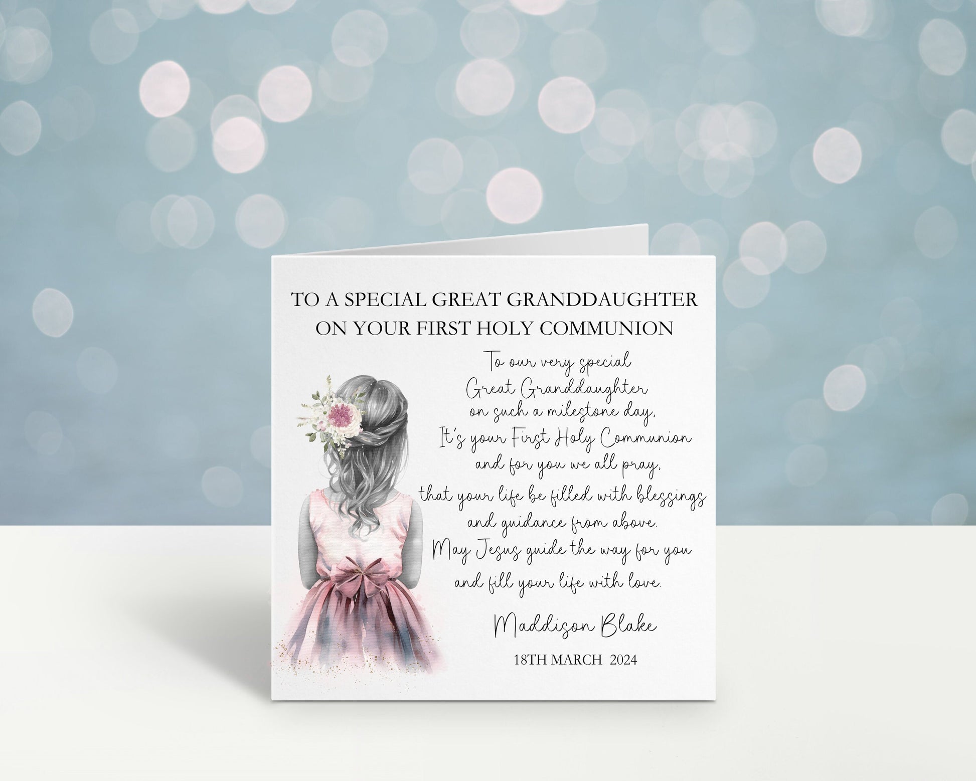 Personalised Holy Communion Card, 1st Communion Card For Granddaughter, Communion Card For Daughter, Holy Communion Card Great Granddaughter