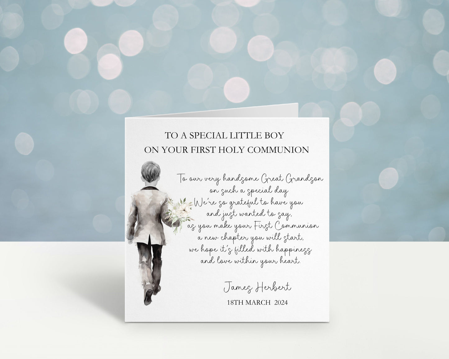 Personalised Holy Communion Card For Great Nephew, 1st Communion Card For Son, Communion Card Great Grandson, For A Special Little Boy