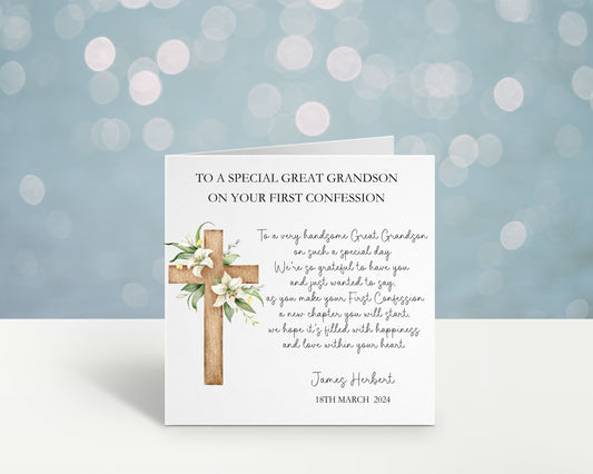 Personalised 1st Confession Card, 1st Confession Card For Son, Confession Card Great Grandson, Confession Card For A Special Little Boy