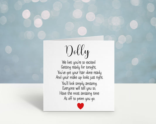 Prom Card, Personalised Card For Prom Night, Celebration Card