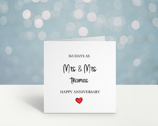 1st Anniversary Card, Personalised First Wedding Anniversary Card, 365 Days Married, Mr & Mrs Card, Mr And Mr Card, Mrs And Mrs Card
