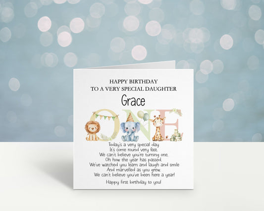 Personalised First Birthday Card For A Special Daughter, Special Little Girl, 1st Birthday Card Granddaughter, Son, 1st Birthday Poem
