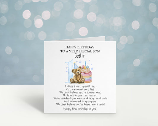 Personalised First Birthday Card For A Special Little Boy, Special Son, 1st Birthday Card Granddaughter, Son, 1st Birthday Poem