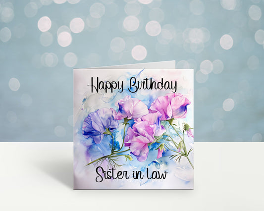 Sister In Law Birthday Card, Personalised Mum Birthday Card For Her, Sweetpea Birthday Card, Card For Nanny, Card For Grandma, Card For Nan