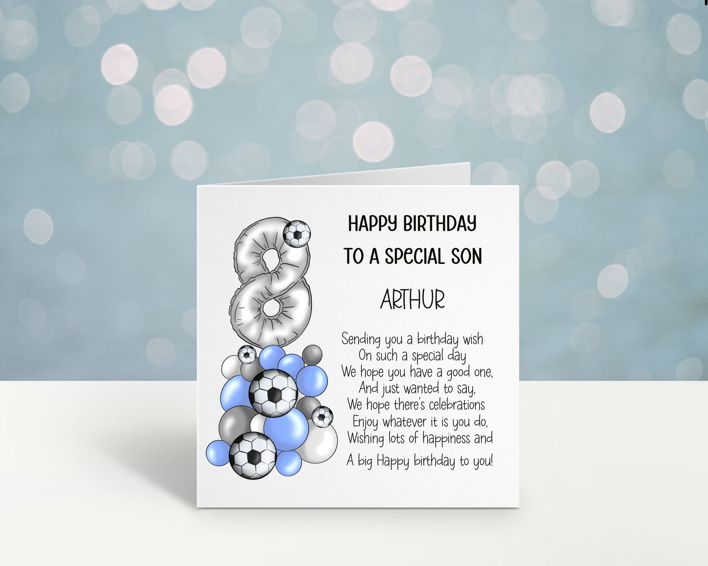 Football Birthday Card, Personalised 4th 5th 6th 7th 8th 9th 10th Birthday Card, Great Grandson Card. Son, Great Nephew, Granddaughter