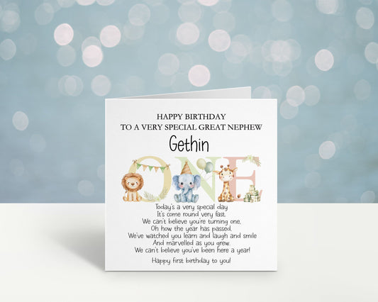 Personalised First Birthday Card For A Special Little Boy, Special Great Nephew, 1st Birthday Card Granddaughter, Son, 1st Birthday Poem