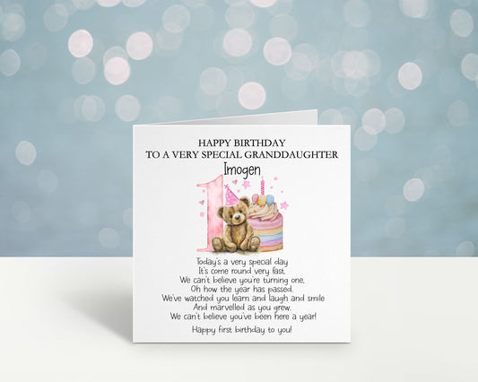 Personalised First Birthday Card For A Special Little Boy, Special Little Girl, 1st Birthday Card Great Granddaughter, 1st Birthday Poem